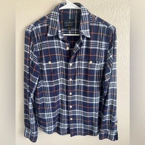 Lucky Brand Navy and Red Plaid Shirt Small